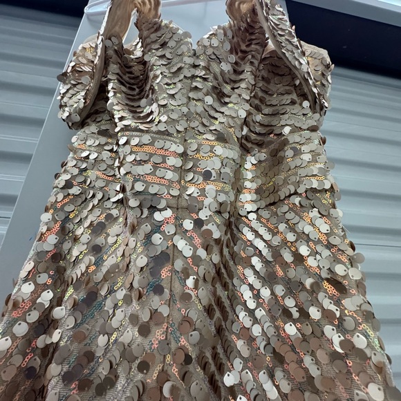 Cachet Champagne Sequin Evening Gown Size 6 | Off Shoulder Formal Dress - Picture 7 of 8